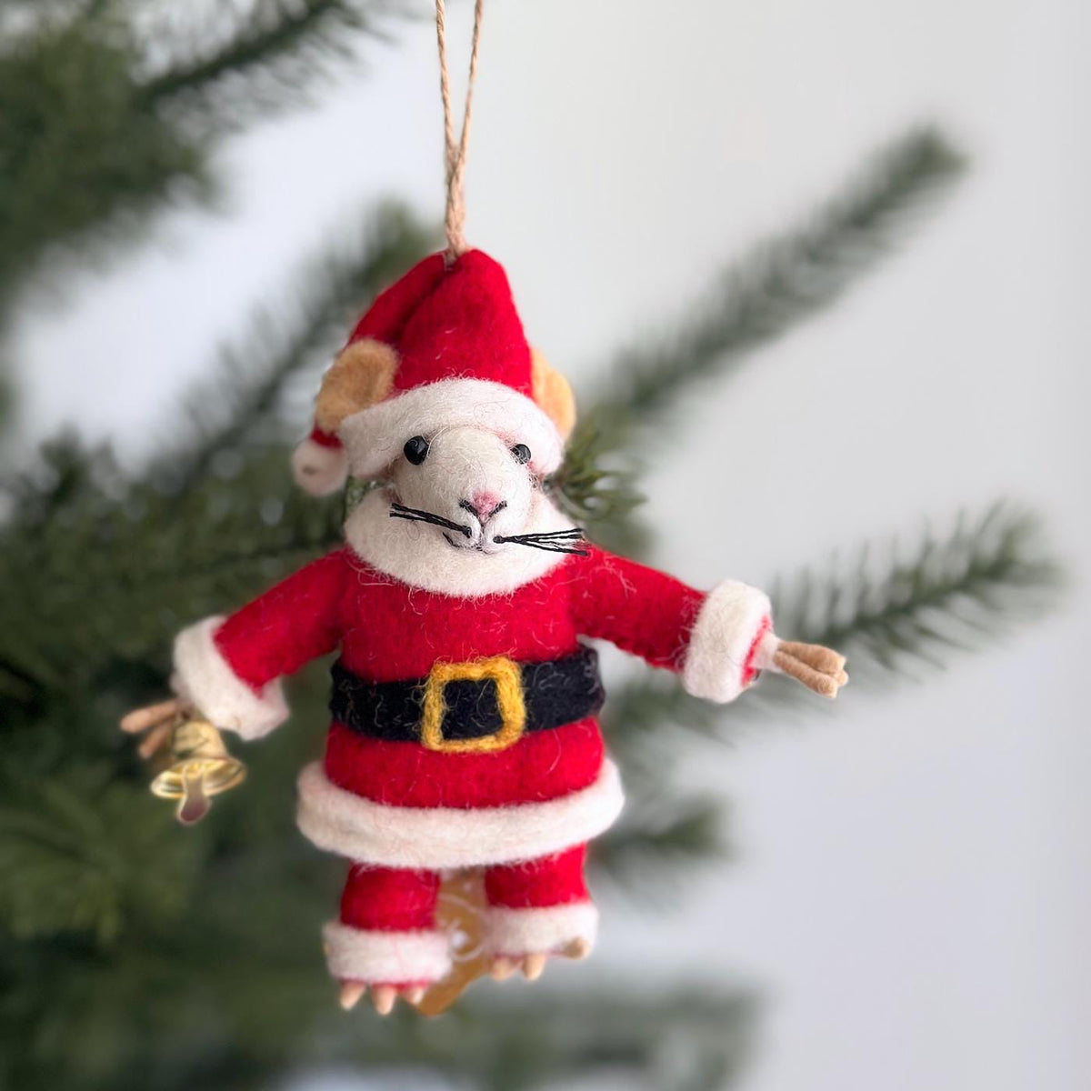 Santa Mouse Ornament – Handmade Wool Felt Holiday Decor