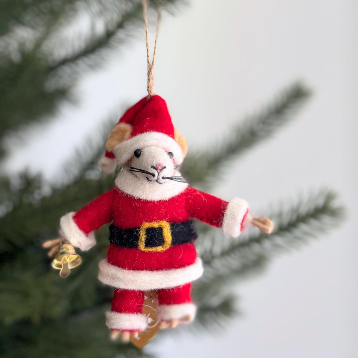 Santa Mouse Ornament – Handmade Wool Felt Holiday Decor