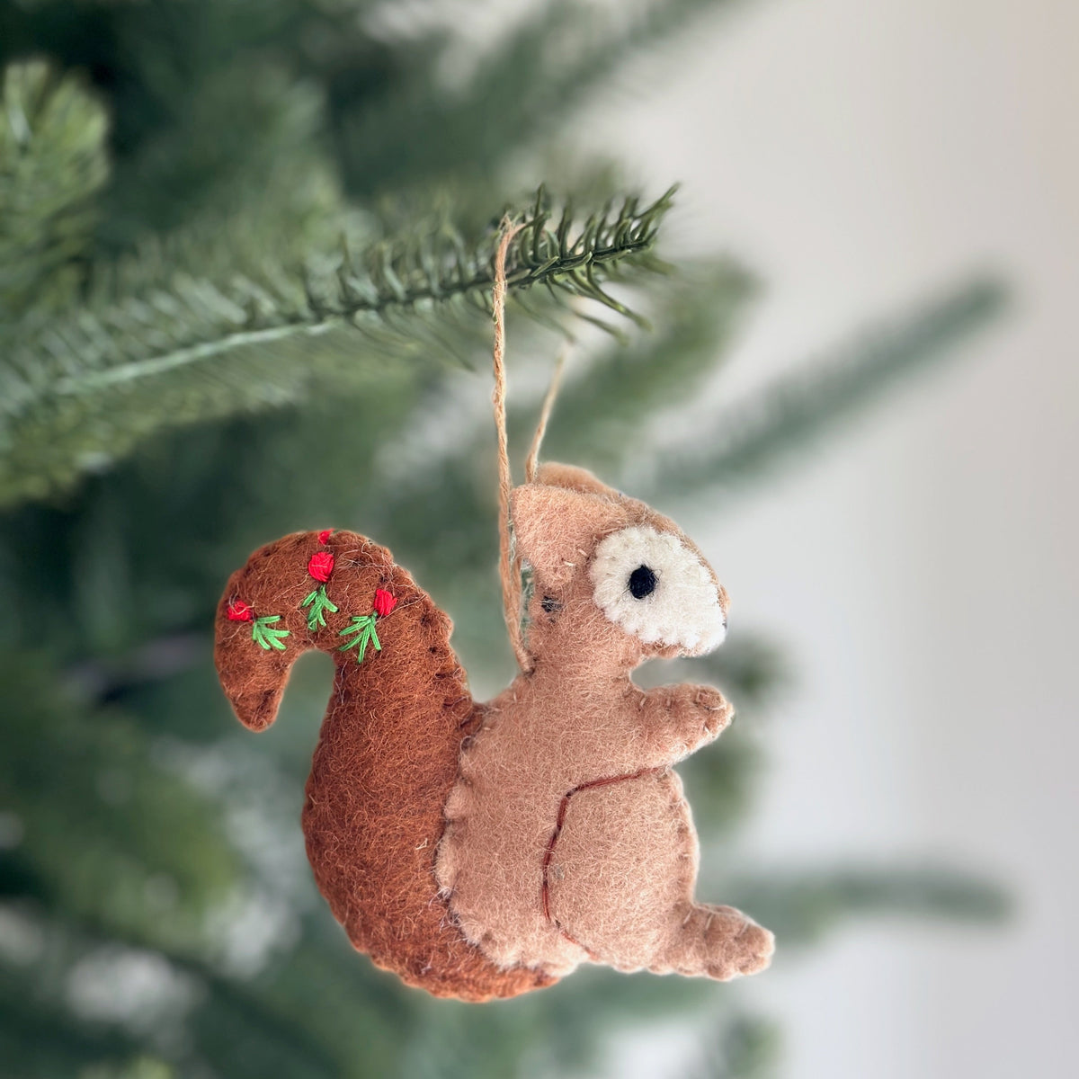 Squirrel Ornament – Handmade Wool Felt Holiday Decor