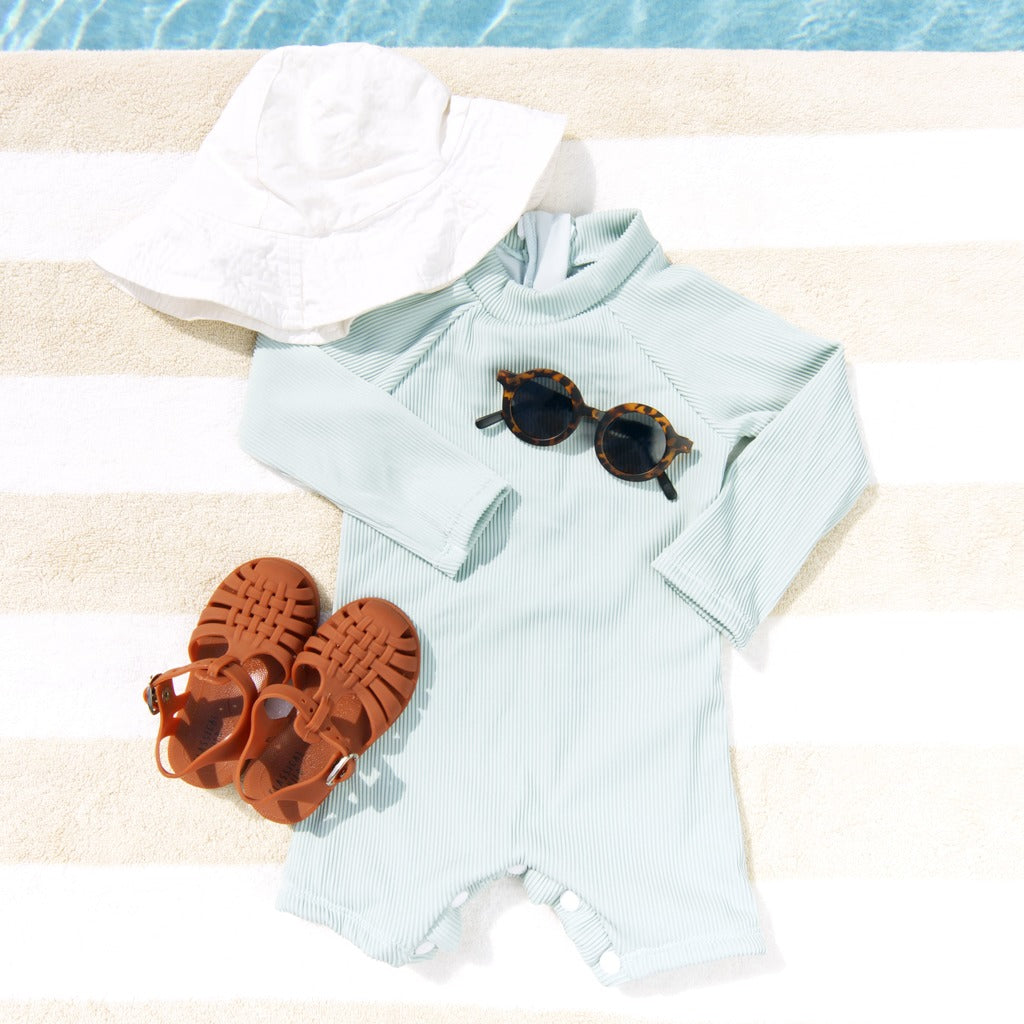 Rainbow Sprout Baby Long-Sleeve Rash Guard Swimsuit with Shorts – Ribbed, Gender-Neutral, Mint