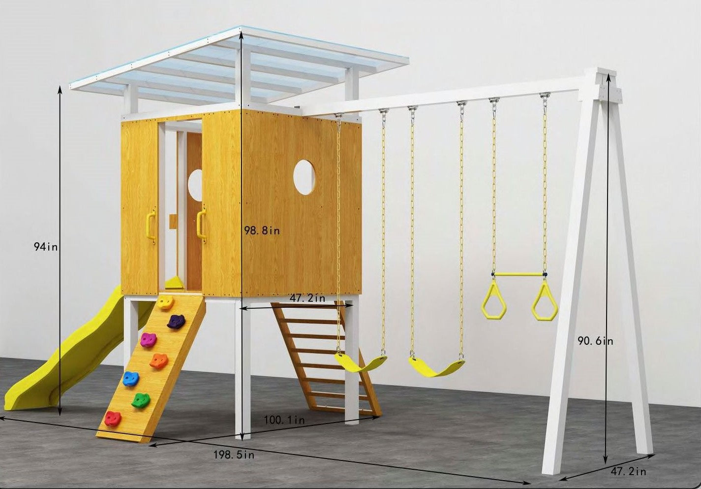 Avenlur Forest: Modern Eco-Friendly Non-Toxic Backyard Wooden Swing Set with Slide, Fort & Rock Wall for Up to 7 Kids