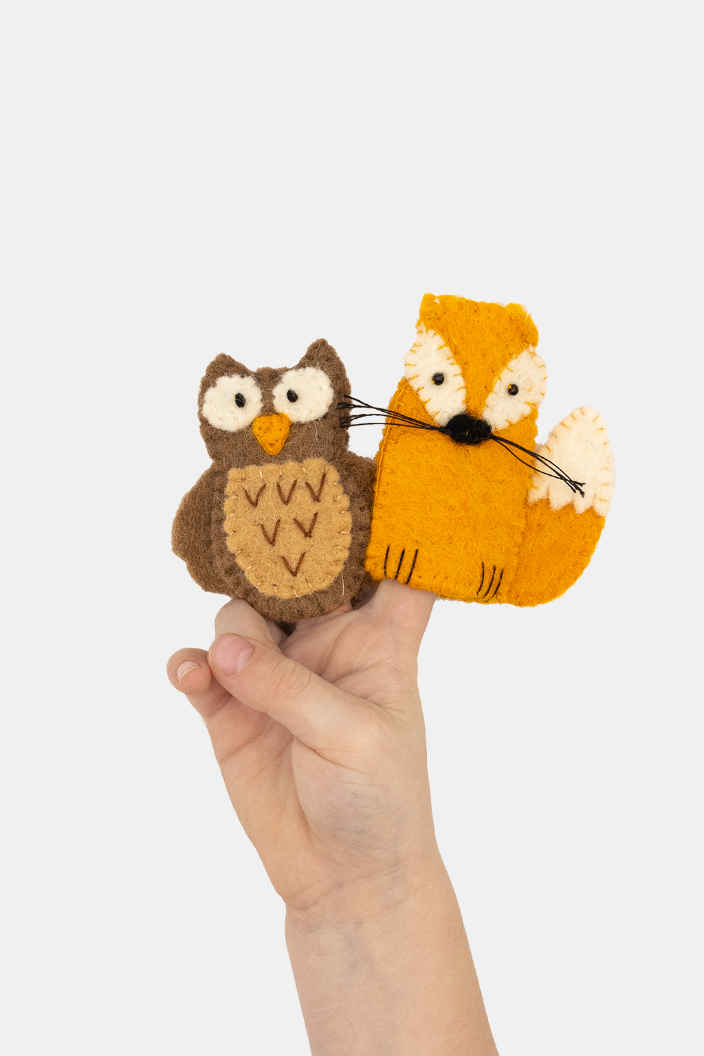 Fox & Owl Finger Puppet Set – Handmade Wool Felt Pretend Play Toy