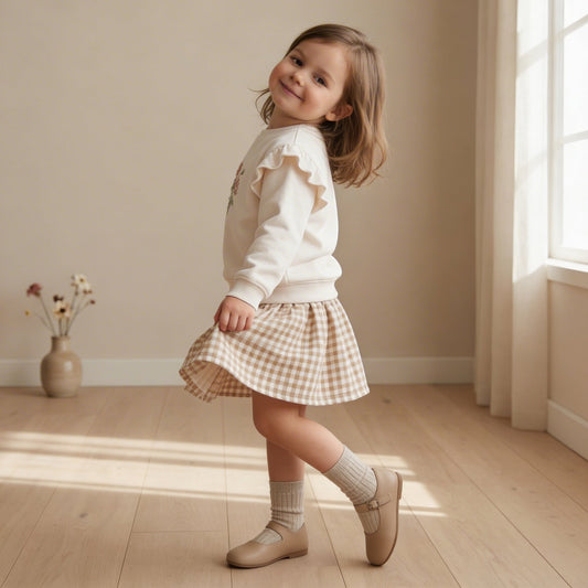 Organic Cotton Twill Skirt for Toddlers – Oat Gingham