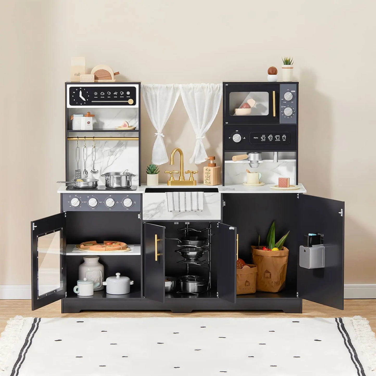 Tiny Land® Trendy Black Style Wooden Play Kitchen