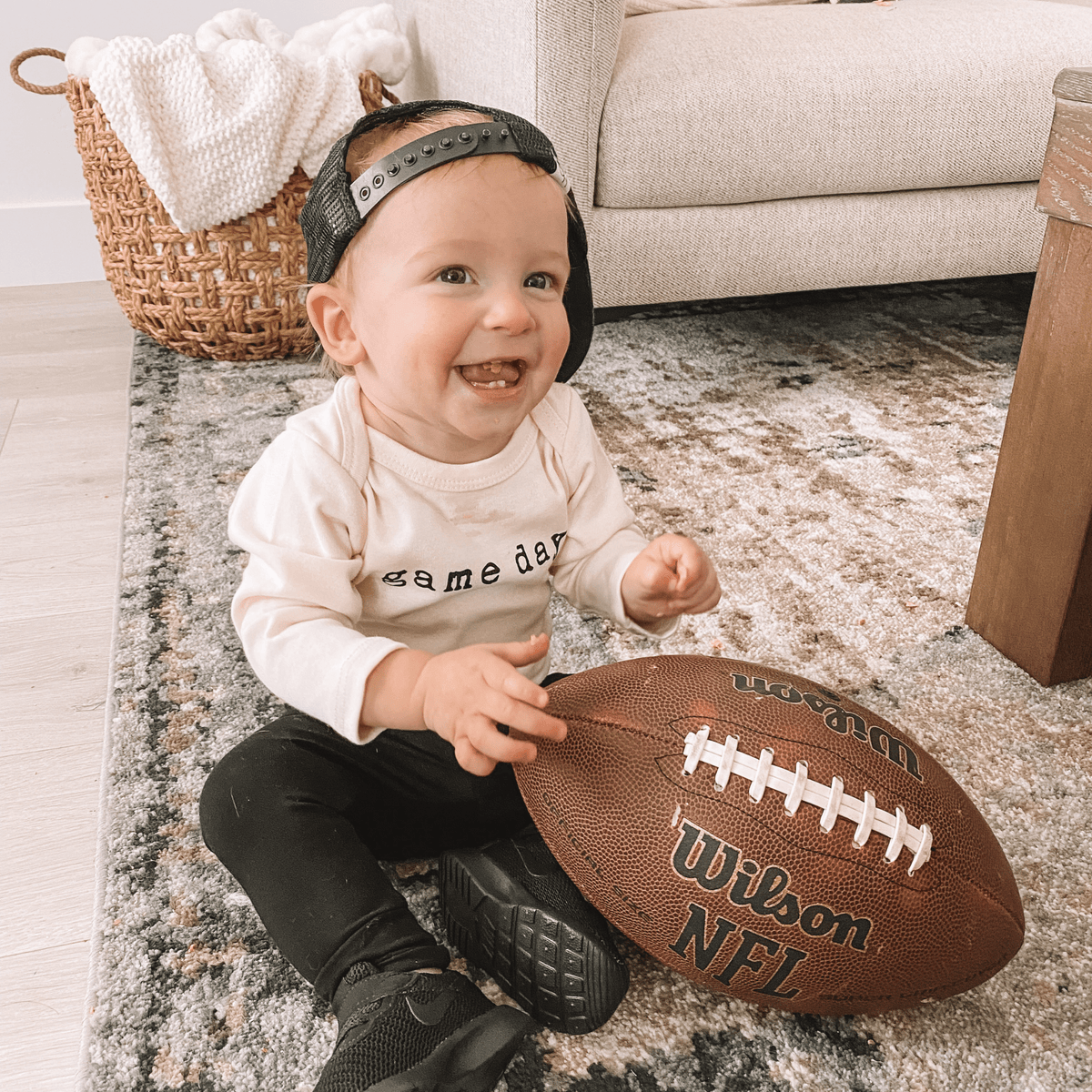 Game Day Organic Cotton Baby Bodysuit – Long Sleeve, Black or Clay, 0–24M