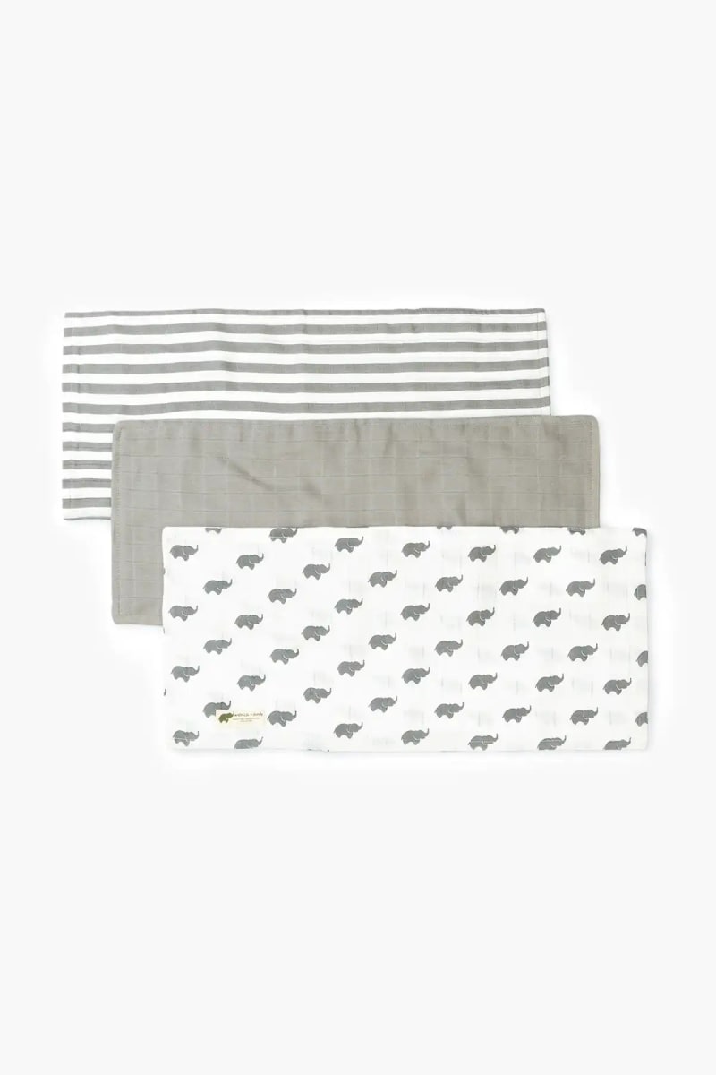 Monica + Andy GOTS Organic Cotton 3-Pack Muslin Burp Cloths - Grey