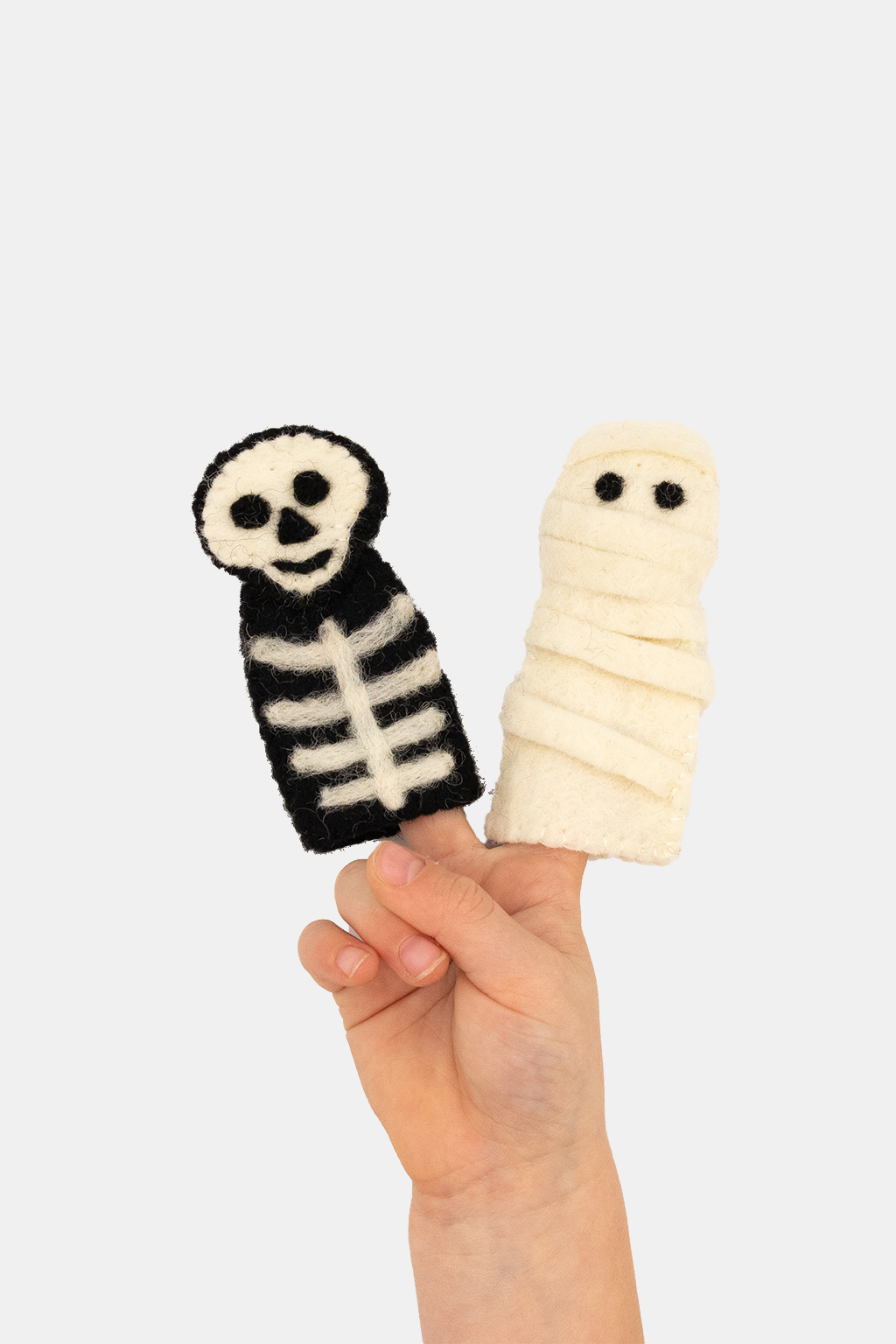 Ghost & Mummy Halloween Finger Puppet Set – Handmade Wool Felt Pretend Play Toy