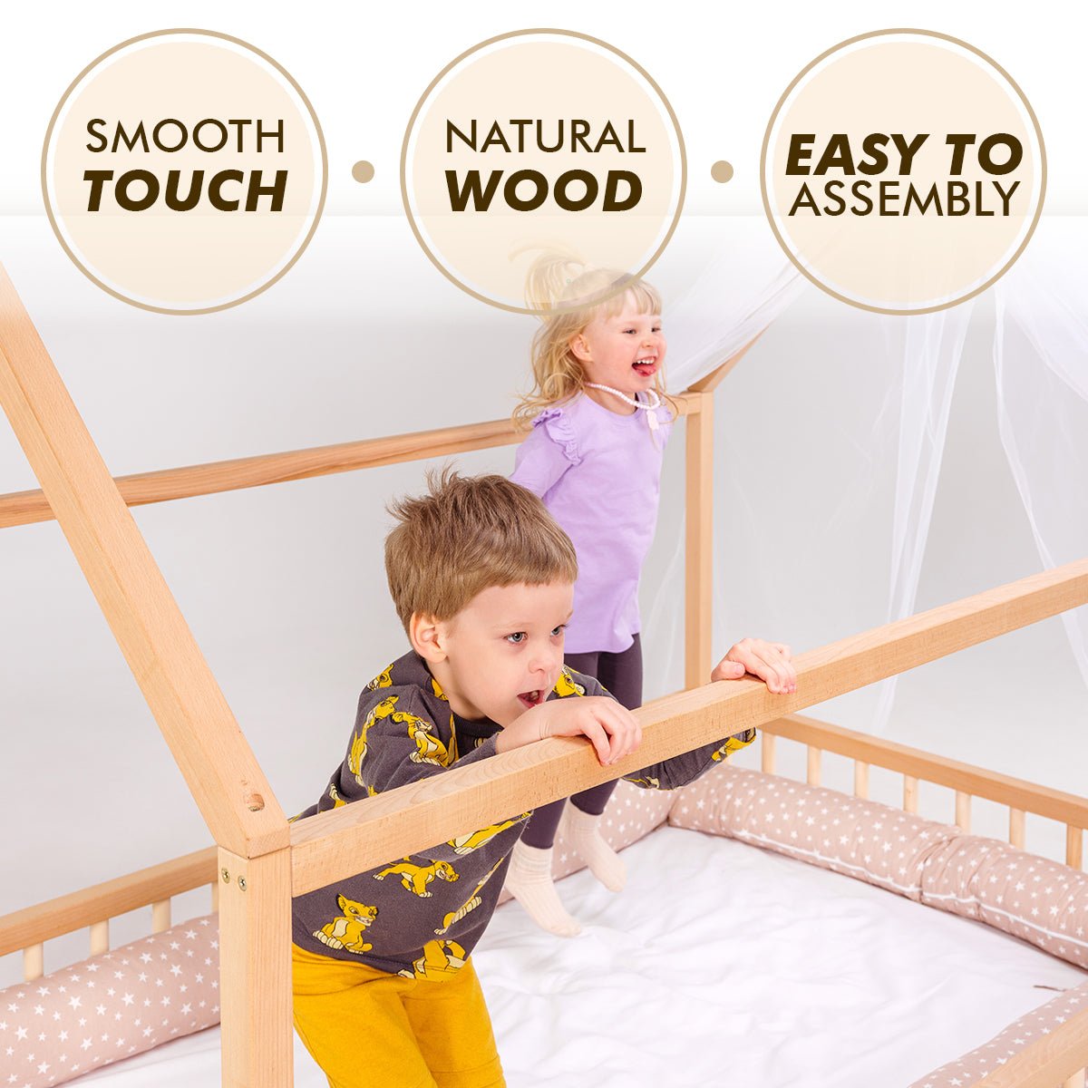 Goodevas Eco-Friendly Wooden Montessori Toddler House Floor Bed | Twin