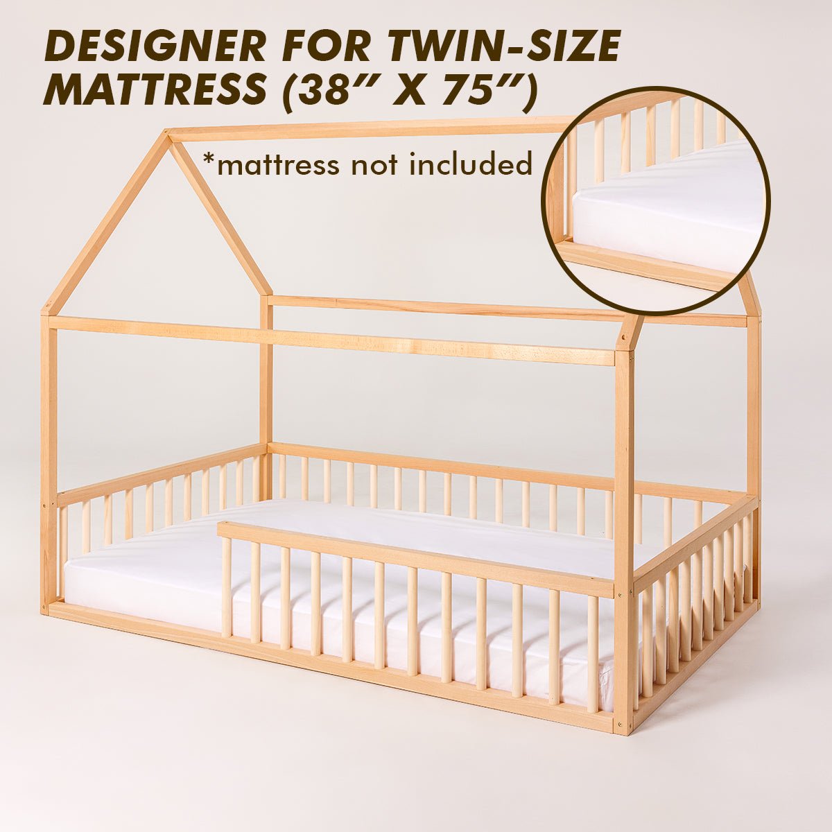 Goodevas Eco-Friendly Wooden Montessori Toddler House Floor Bed | Twin