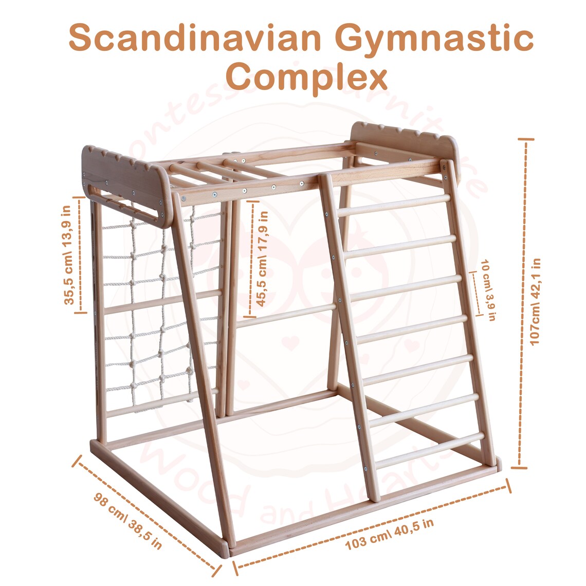 Wood and Hearts Eco-Friendly Natural Wooden Indoor Playground Toddler Jungle Gym