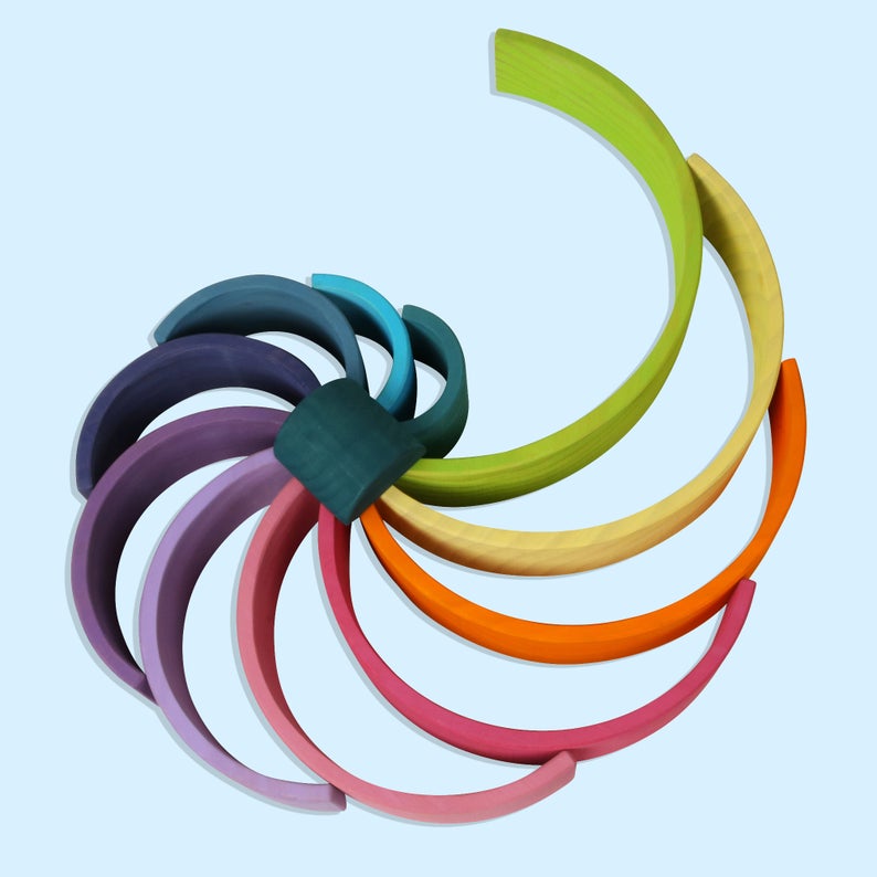 12 Pcs Large Wooden Rainbow Stacking Blocks in Pastel/Macaron Colors