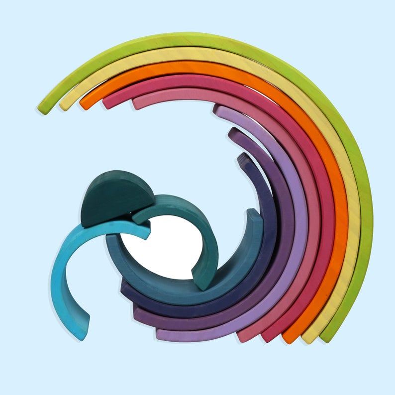 12 Pcs Large Wooden Rainbow Stacking Blocks in Pastel/Macaron Colors