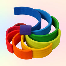 Load image into Gallery viewer, 10 Pcs STAINED Wooden Rainbow Stacking Puzzle Blocks in Sunset Color

