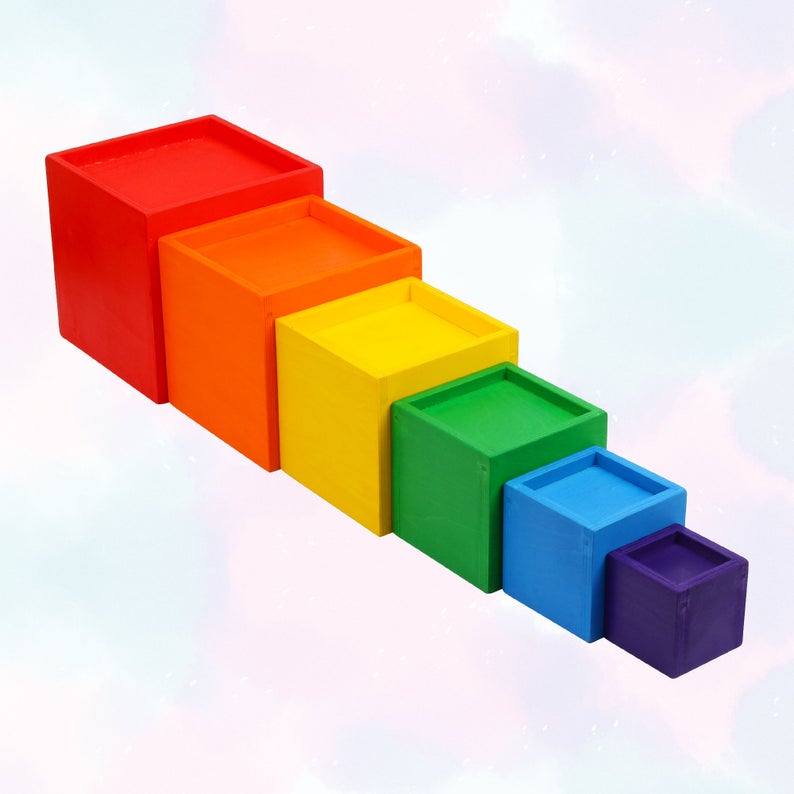 Green Elephant 6-Piece Rainbow Wooden Nesting Boxes – Stacking & Sorting Toy