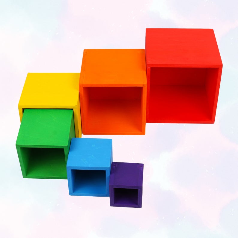 Green Elephant 6-Piece Rainbow Wooden Nesting Boxes – Stacking & Sorting Toy