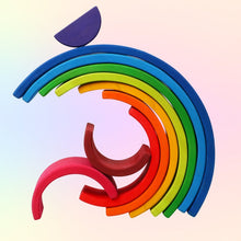 Load image into Gallery viewer, 10 Pcs STAINED Wooden Rainbow Stacking Puzzle Blocks in Sunset Color
