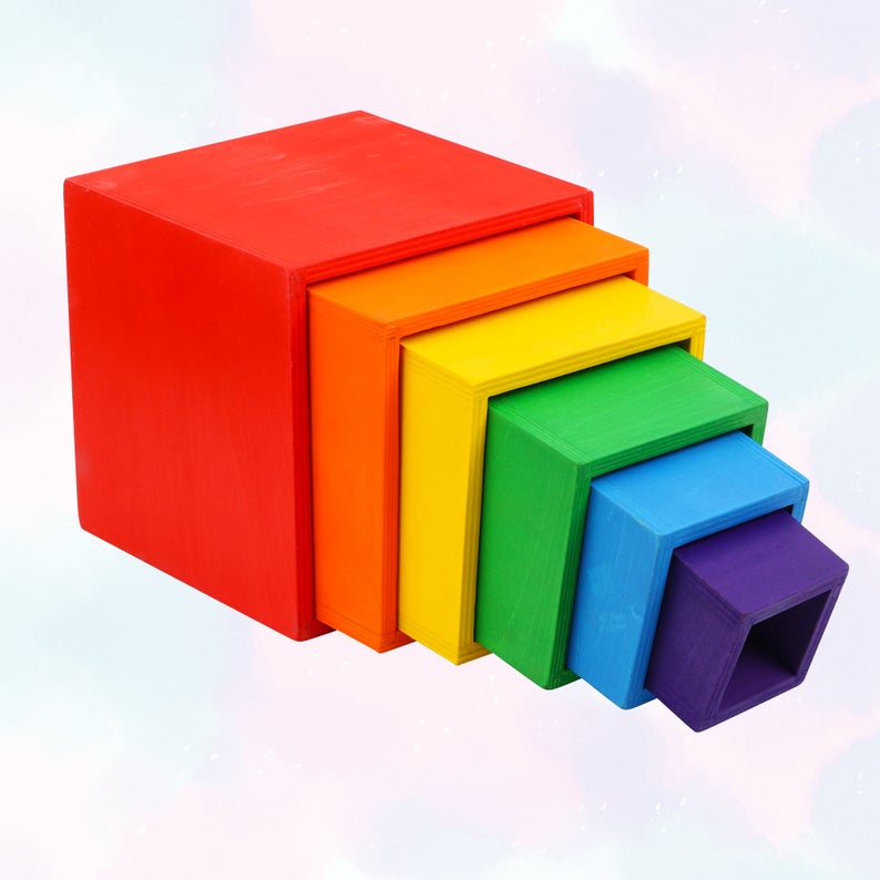 Green Elephant 6-Piece Rainbow Wooden Nesting Boxes – Stacking & Sorting Toy