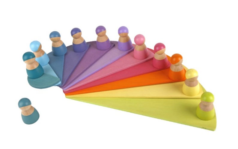 11 Pcs Large Wooden Rainbow Stacking Semi-circles Building Boards Set in Pastel/Macaron Colors 