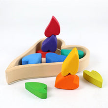Load image into Gallery viewer, 10 Pcs STAINED Rainbow Heart-shaped Wooden Stacking Puzzle Blocks
