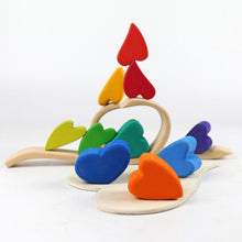 Load image into Gallery viewer, 10 Pcs STAINED Rainbow Heart-shaped Wooden Stacking Puzzle Blocks
