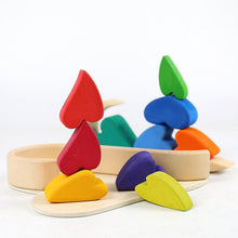 Load image into Gallery viewer, 10 Pcs STAINED Rainbow Heart-shaped Wooden Stacking Puzzle Blocks
