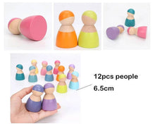 Load image into Gallery viewer, 12 Pcs Wooden Peg Dolls in Pastel/Macaron Colors
