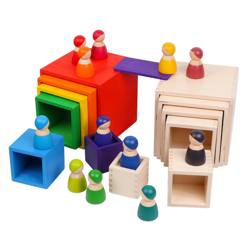 Green Elephant 6-Piece Rainbow Wooden Nesting Boxes – Stacking & Sorting Toy