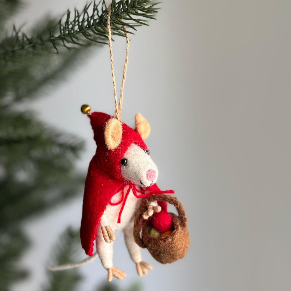 Little Red Mouse Ornament – Handmade Wool Felt Holiday Decor