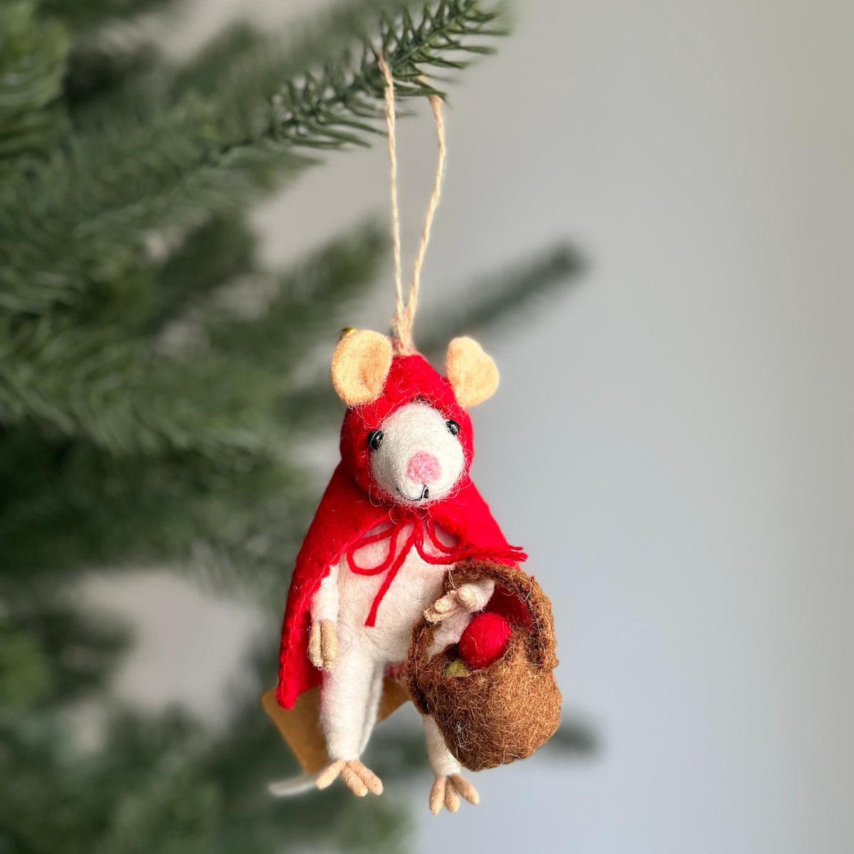 Little Red Mouse Ornament – Handmade Wool Felt Holiday Decor