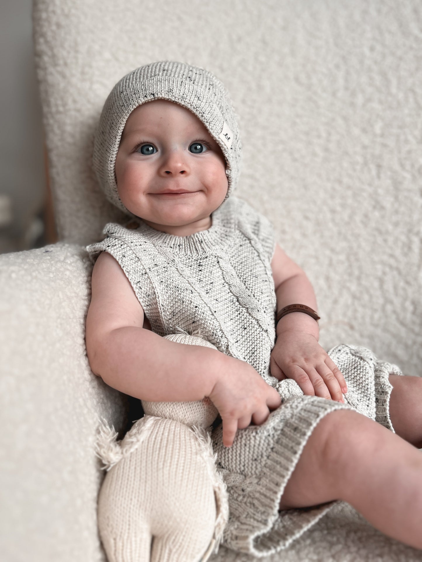 Luca + Luna Organic Cotton Cable Knit Baby Summer Romper - Black Speckle