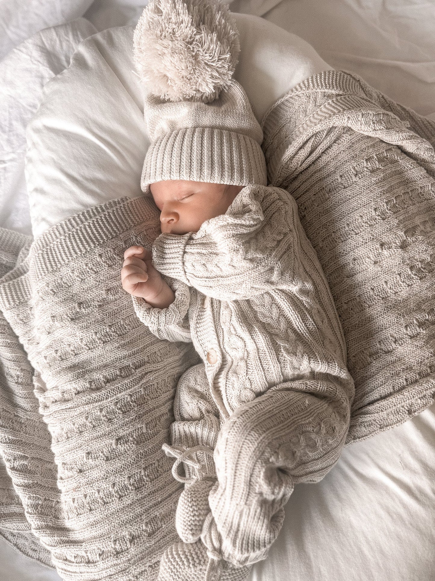 Luna + Luca Classic Organic Cotton Cable Knit Baby Blanket - Natural