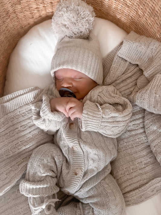 Luna + Luca Classic Organic Cotton Cable Knit Baby Blanket - Natural