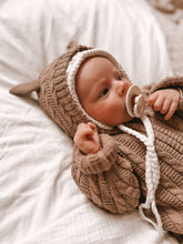 Load image into Gallery viewer, Luna + Luca Organic Cotton Baby Bear Knit Neutral Jumpsuit - Acorn
