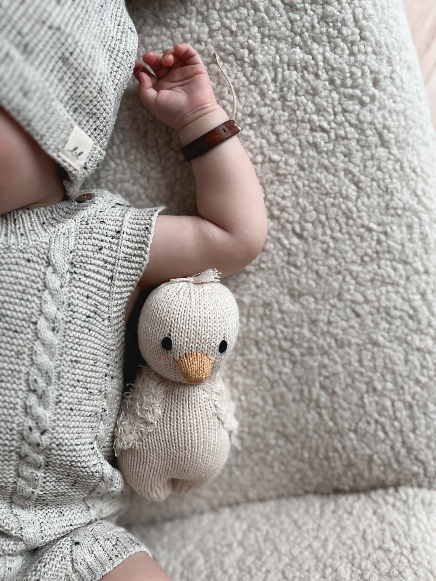 Luca + Luna Organic Cotton Cable Knit Baby Summer Romper - Black Speckle