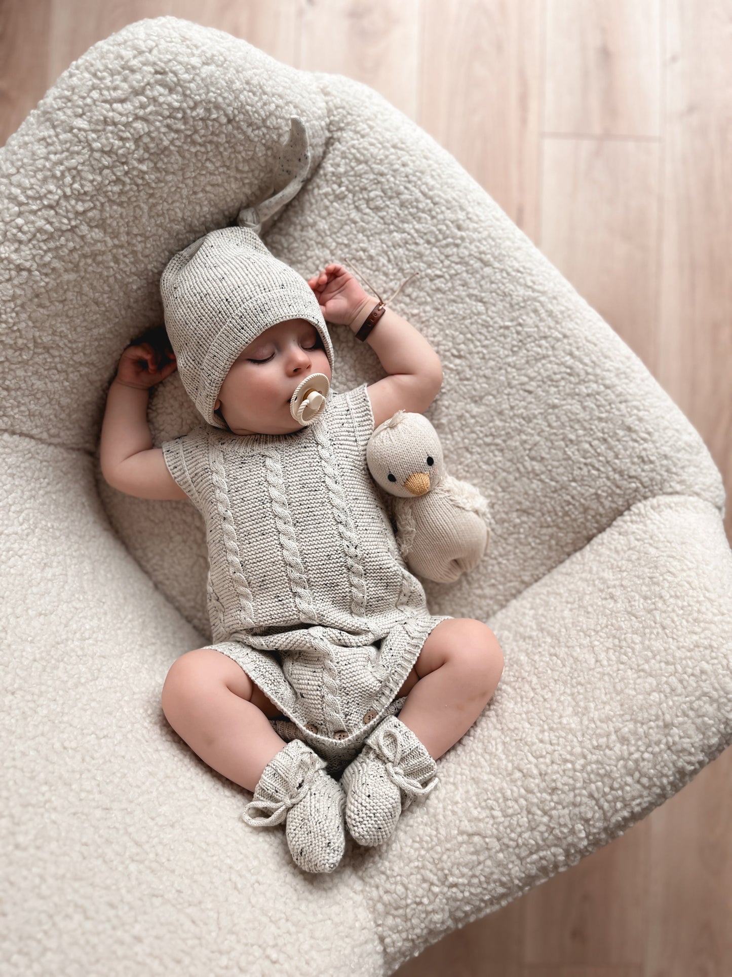 Organic cotton knit short sleeve romper