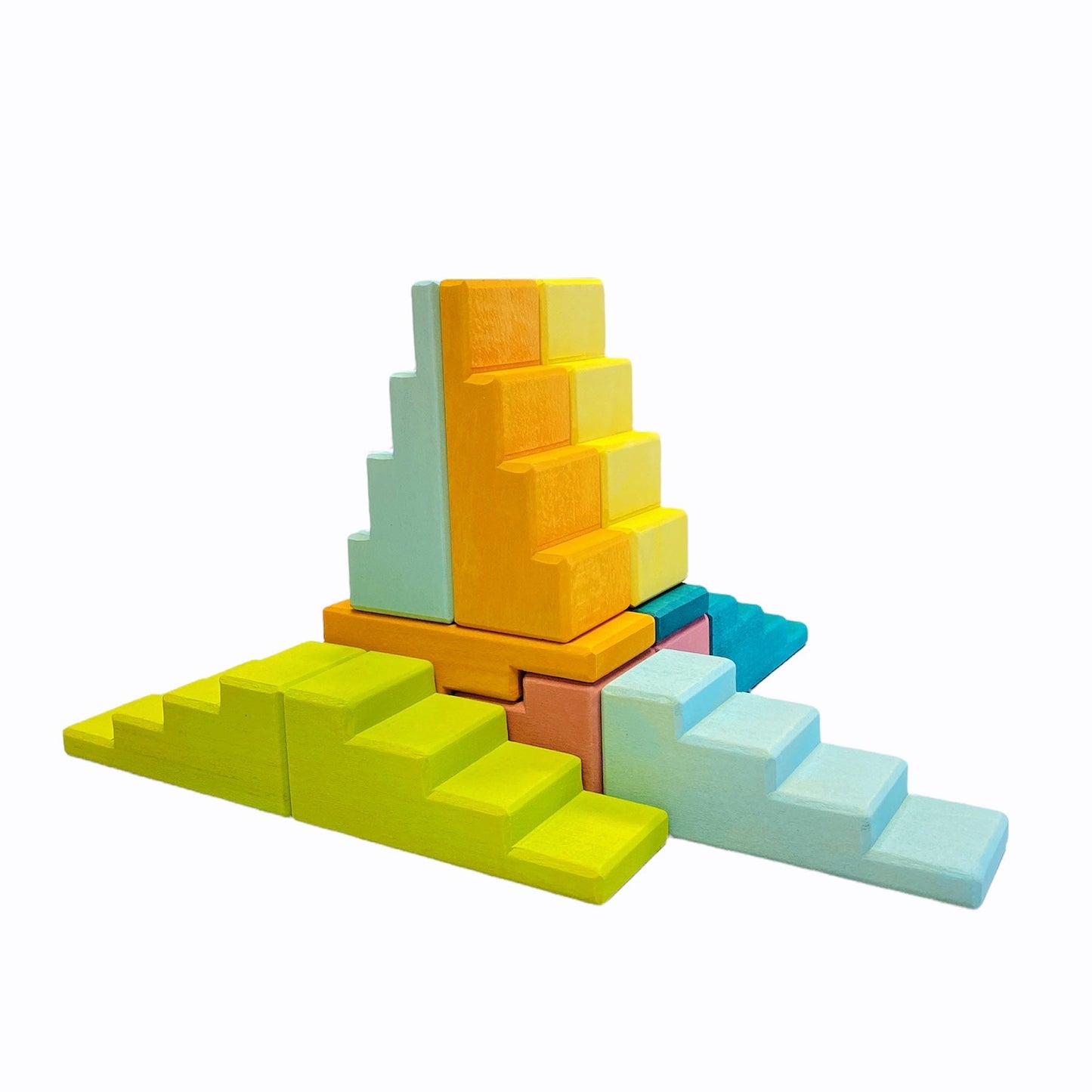 12 Pcs STAINED Stepped Roofs Building Blocks in Pastel/Macaron Colors