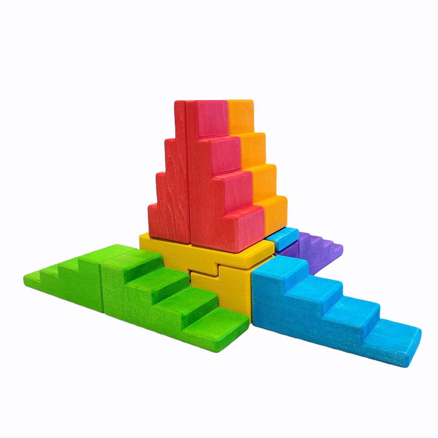 12 Pcs STAINED Stepped Roofs Building Blocks in Primary Rainbow Colors