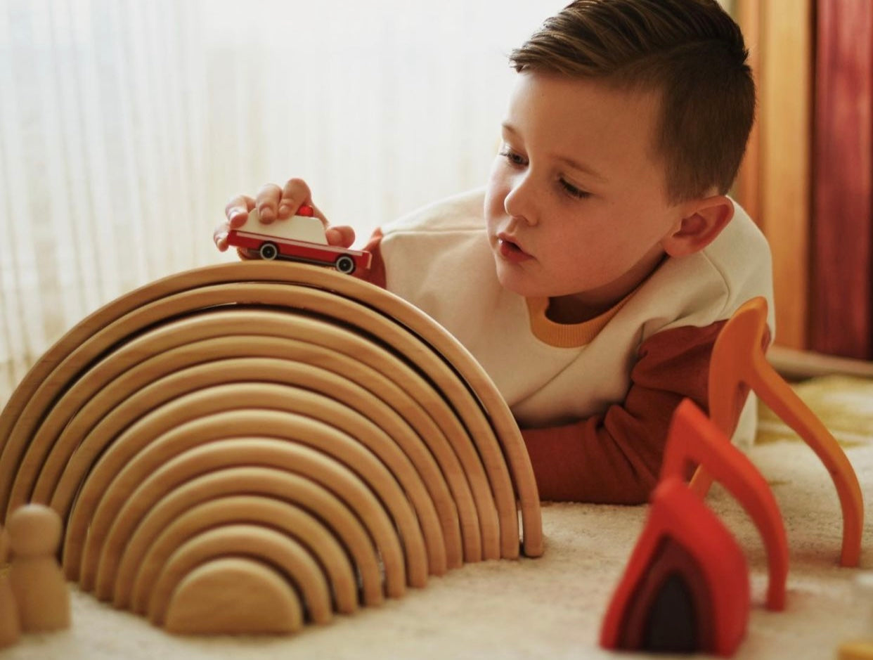 12 Pcs Pine Wood Natural Wooden Large Rainbow Stacking Blocks