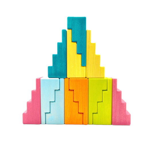 12 Pcs STAINED Stepped Roofs Building Blocks in Pastel/Macaron Colors