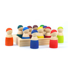 Load image into Gallery viewer, 12 Pcs Little Peg Doll People in Tray in Primary Colors
