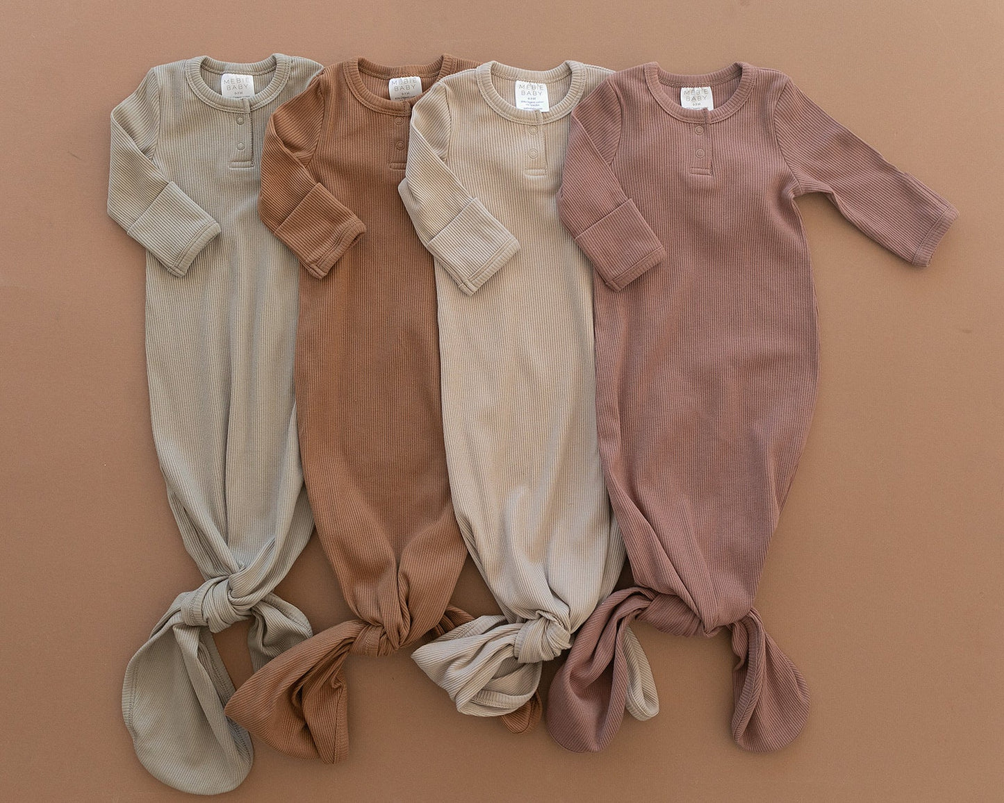 Mebie Baby Organic Cotton Ribbed Knot Gown | Dusty Rose