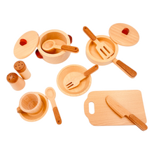 Load image into Gallery viewer, 15 Pcs Wooden Kitchen Cookware Playset

