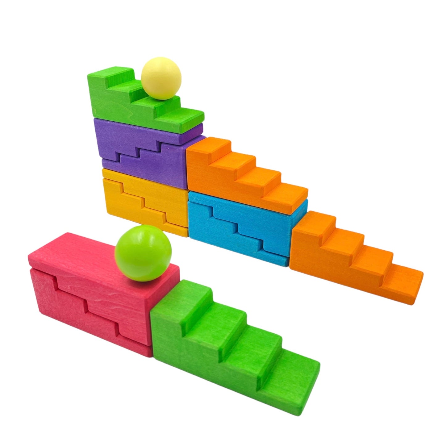 12 Pcs STAINED Stepped Roofs Building Blocks in Primary Rainbow Colors