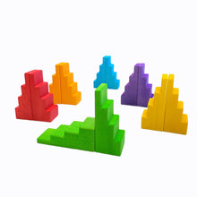 Load image into Gallery viewer, 12 Pcs STAINED Stepped Roofs Building Blocks in Primary Rainbow Colors
