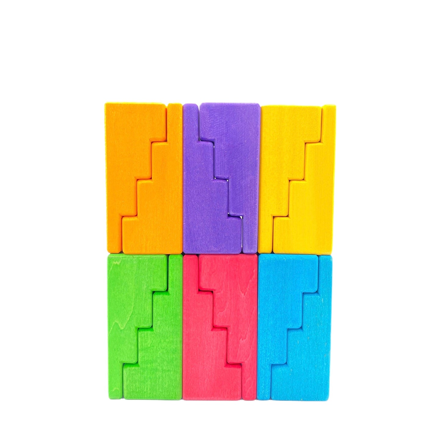 12 Pcs STAINED Stepped Roofs Building Blocks in Primary Rainbow Colors