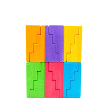 Load image into Gallery viewer, 12 Pcs STAINED Stepped Roofs Building Blocks in Primary Rainbow Colors
