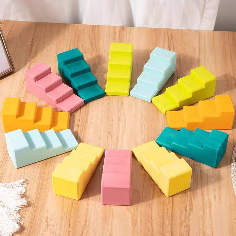 12 Pcs STAINED Stepped Roofs Building Blocks in Pastel/Macaron Colors