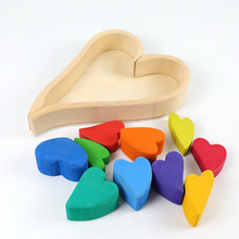 Load image into Gallery viewer, 10 Pcs STAINED Rainbow Heart-shaped Wooden Stacking Puzzle Blocks
