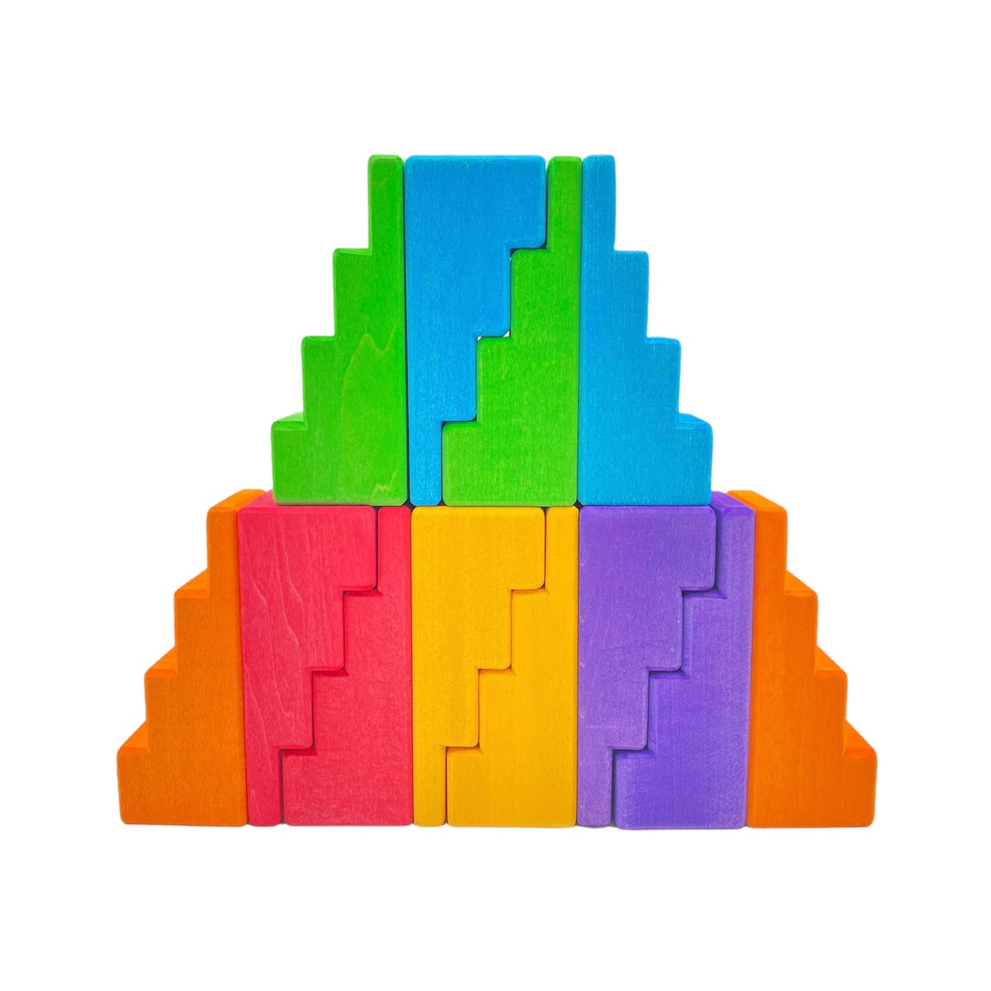 12 Pcs STAINED Stepped Roofs Building Blocks in Primary Rainbow Colors