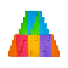 Load image into Gallery viewer, 12 Pcs STAINED Stepped Roofs Building Blocks in Primary Rainbow Colors
